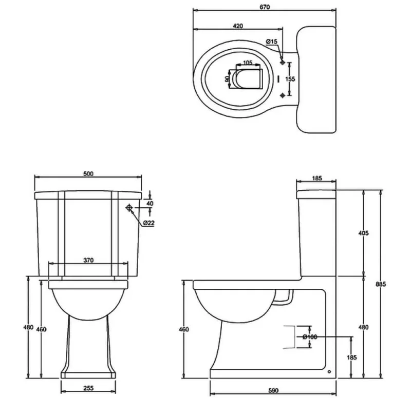 Britton Arcade Close Coupled Cistern (including Lever) detail view - Image 2