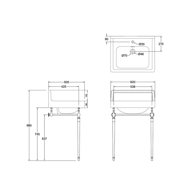 Burlington Contemporary Basin 61cm Upstand 1th detail view - Image 2