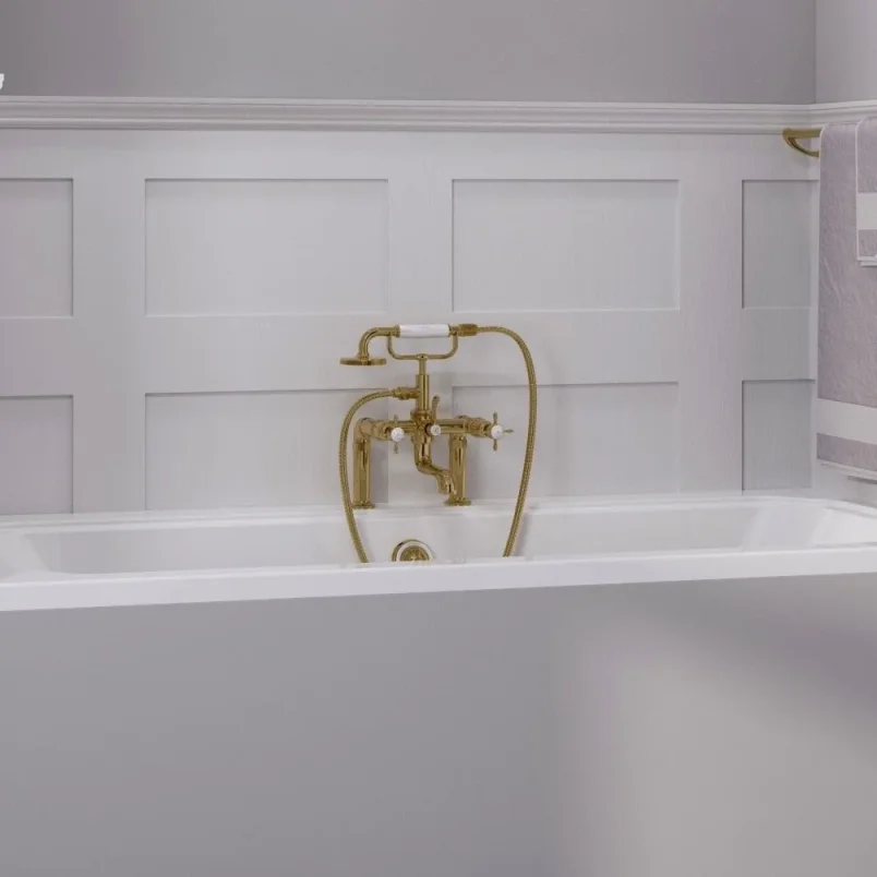 Burlington Guild Bath Shower Mixer Deck Mounted Gold detail view - Image 3