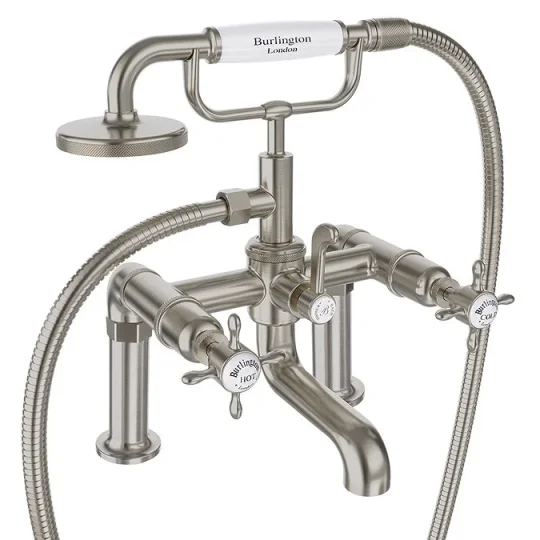 Burlington Guild Bath Shower Mixer Deck Mounted Brushed Nickel detail view - Image 3