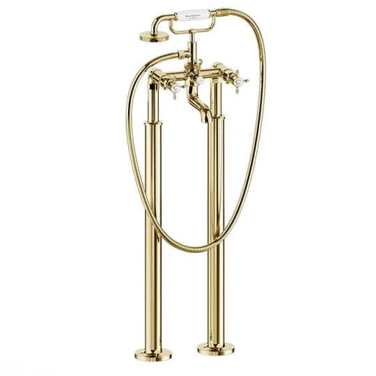Burlington Guild Bath Shower Mixer Floor Mounted Gold detail view - Image 2