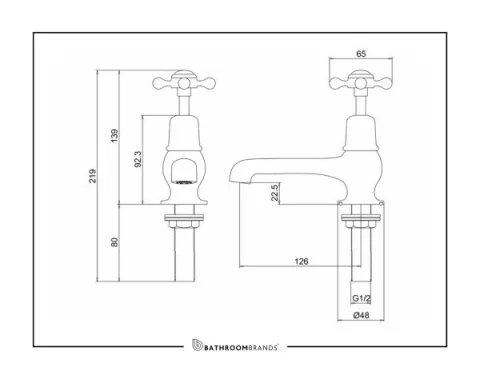 Burlington Qt Claremont 5" Basin Taps Chrome detail view - Image 3
