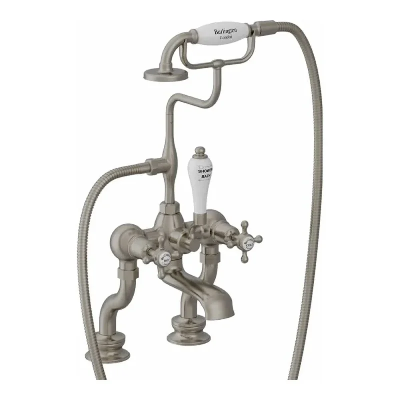 Burlington Regent Deck Mount Bath Shower Mixer Brushed Nickel detail view - Image 3