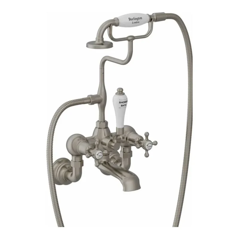 Burlington Regent Wall Mount Bath Shower Mixer Brushed Nickel detail view - Image 2