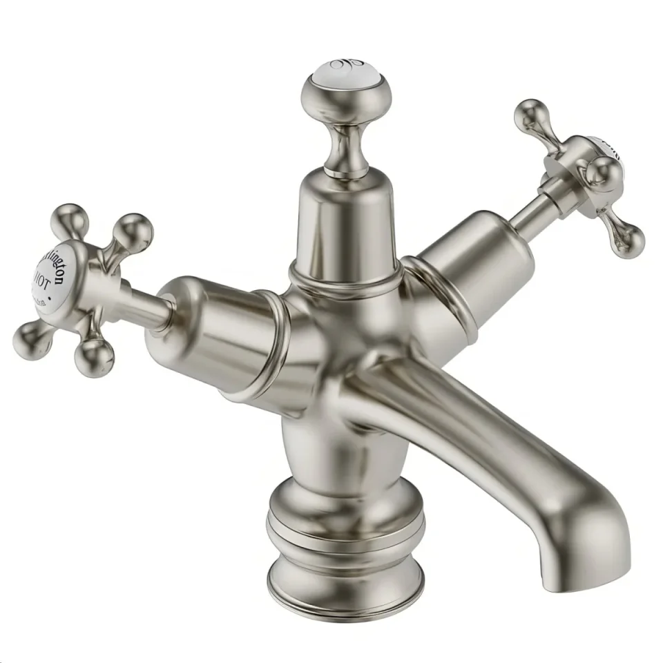 Burlington Regent Basin Mixer Click Clack Waste Brushed Nickel detail view - Image 3