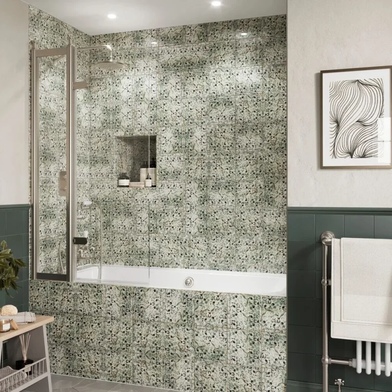 Burlington Classique Hinged Inline Bath Screen 850 Brushed Nickel detail view - Image 2