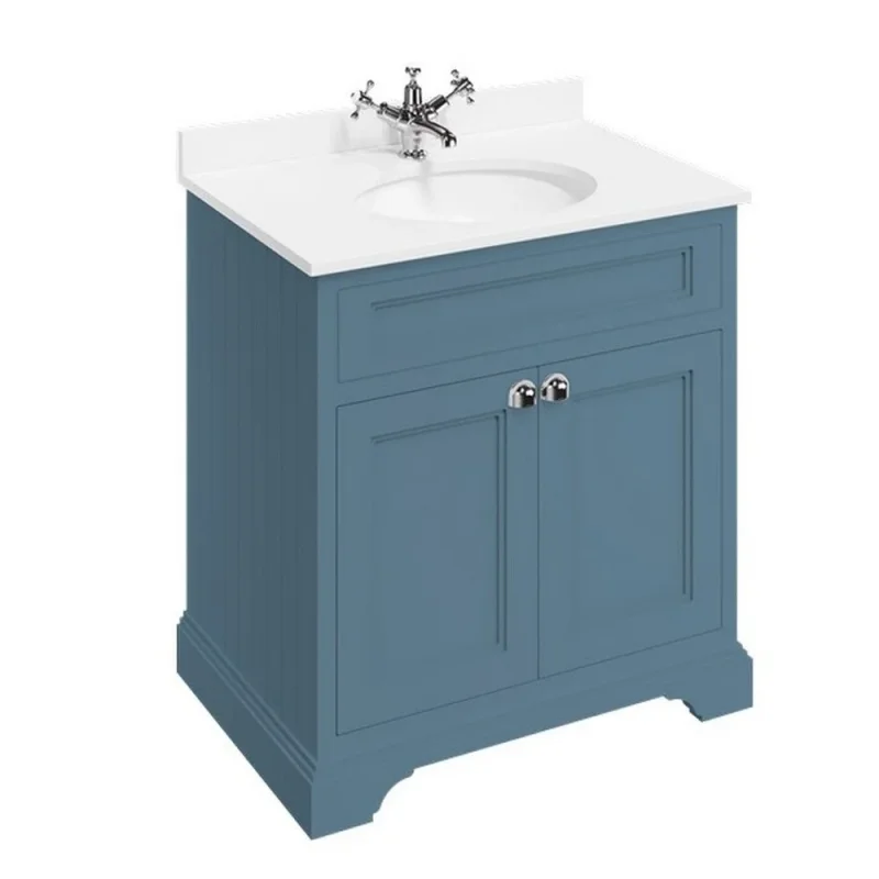 Burlington Freestanding Basin Unit 750 Doors Matt Blue detail view - Image 3