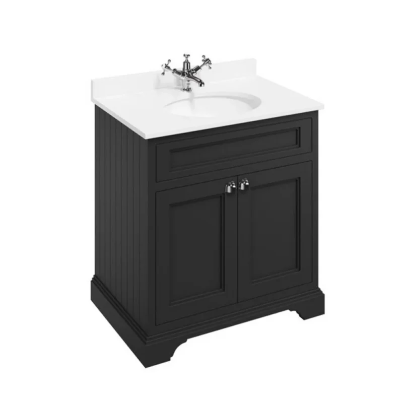 Burlington Freestanding Basin Unit 750 With Doors Matt Black detail view - Image 2
