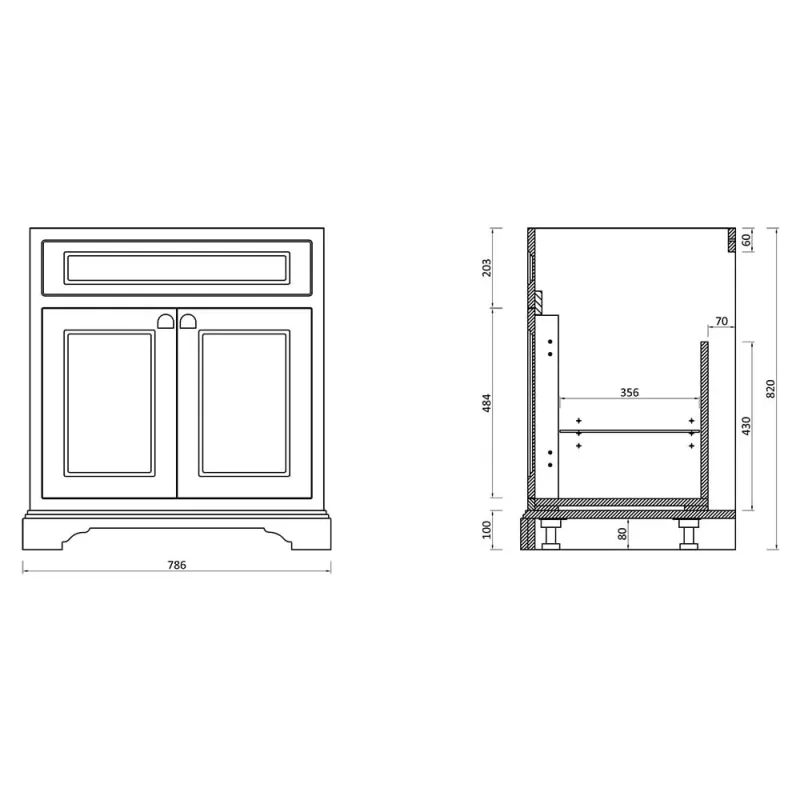 Burlington Freestanding Basin Unit 750 Doors Matt Grey detail view - Image 2