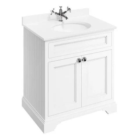 Burlington Freestanding Basin Unit 750 Doors Matt White detail view - Image 2