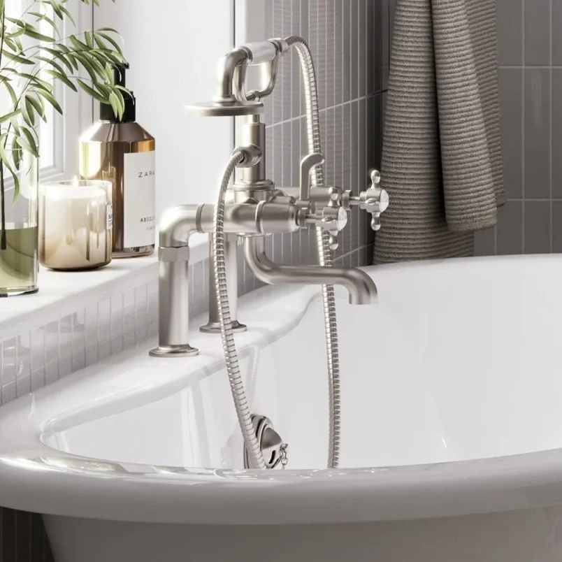 Burlington Guild Bath Shower Mixer Brushed Nickel detail view - Image 2
