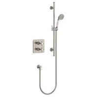 Burlington Guild Square Thermostatic Single Outlet Concealed Shower Valve With Rail, Hose, Handset And Outlet Elbow Brushed Nickel detail view - Image 2