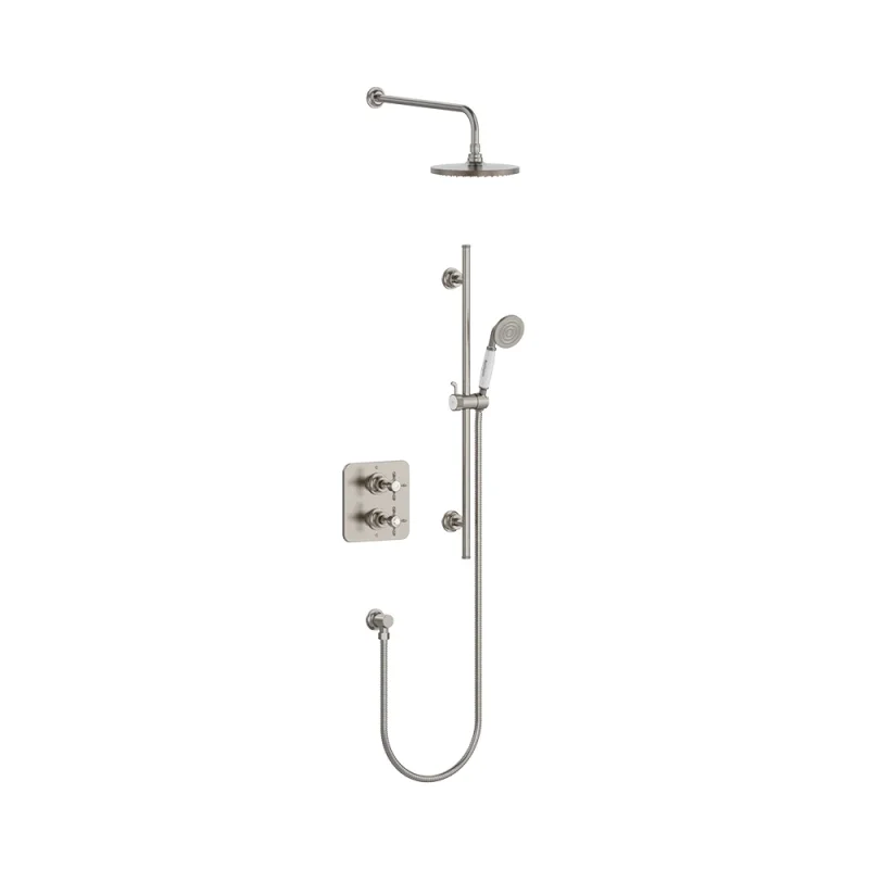 Burlington Guild Square Thermostatic Single Outlet Concealed Shower Valve With Rail, Hose, Handset And Outlet Elbow Brushed Nickel product image - Image 3
