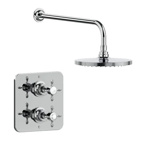 Burlington Guild Square Thermostatic Single Outlet Concealed Shower Valve With Fixed Shower Arm And Head Chrome detail view - Image 3