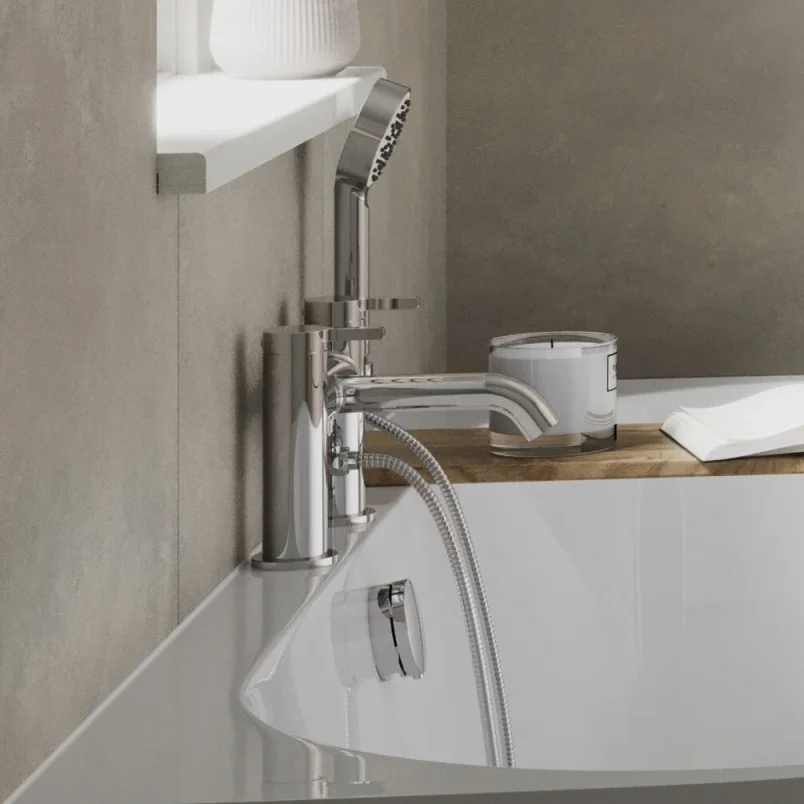 Britton Hoxton 2.0 2 Tap Hole Bath Shower Mixer Chrome detail view - Image 2