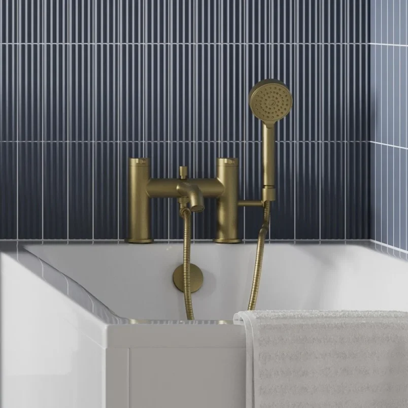 Britton Hoxton 2.0 2 Tap Hole Bath Shower Mixer Brushed Brass detail view - Image 2
