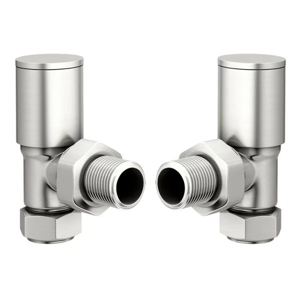 Ava Minimal Angled Radiator Valves Brushed Chrome