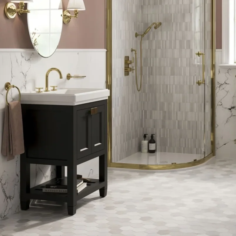 Burlington Riviera 580mm Vanity Matt Black And Chrome Handles detail view - Image 2