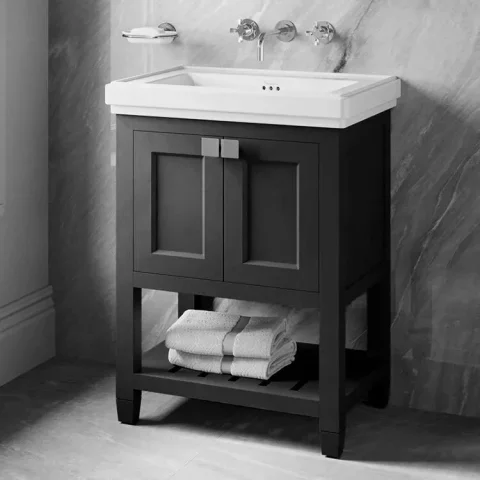 Burlington Riviera 650mm Vanity Matt Black And Chrome Handles detail view - Image 2