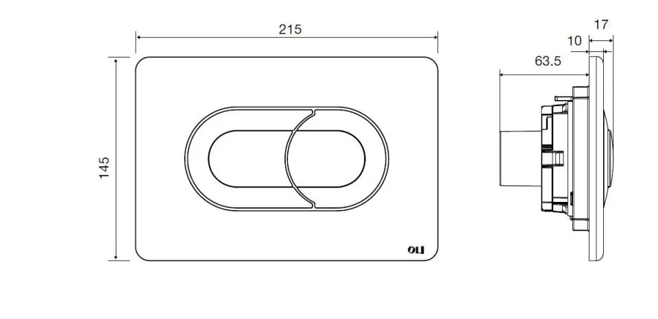 Oli Salina Black/Chrome Pneumatic Dual Flush Plate RT technical drawing - Image 2