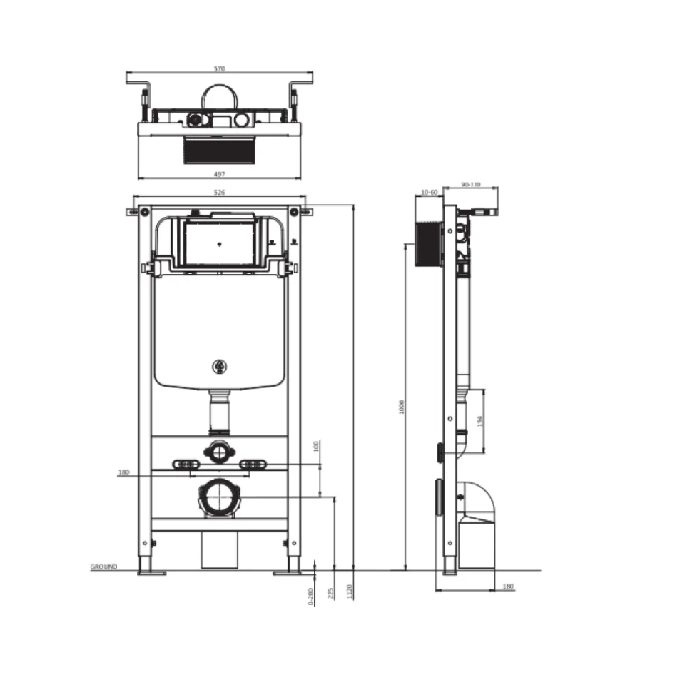 Crosswater Slim Depth Wc Support Frame 1.12m Height (with Dual Flush Concealed Cistern & Installation Kit) detail view - Image 3