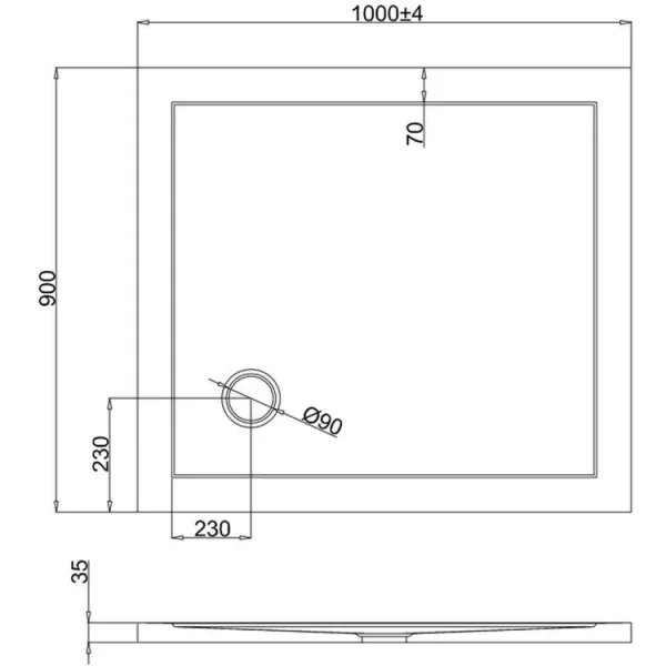 Britton Rectangular Shower Tray 900 X 1000mm detail view - Image 2
