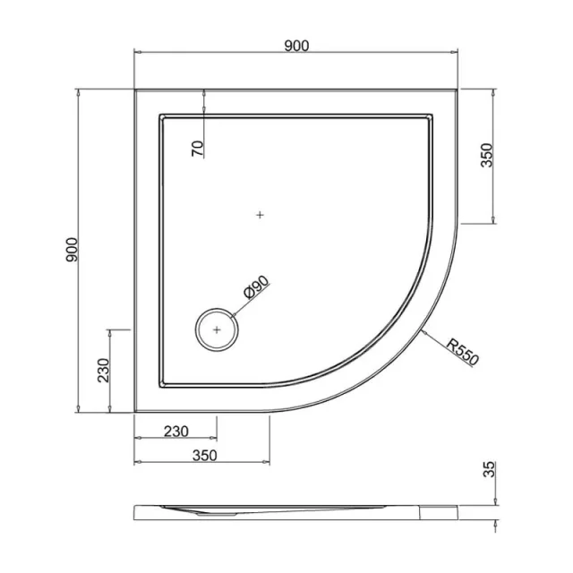 Britton Quadrant Shower Tray 900mm detail view - Image 3