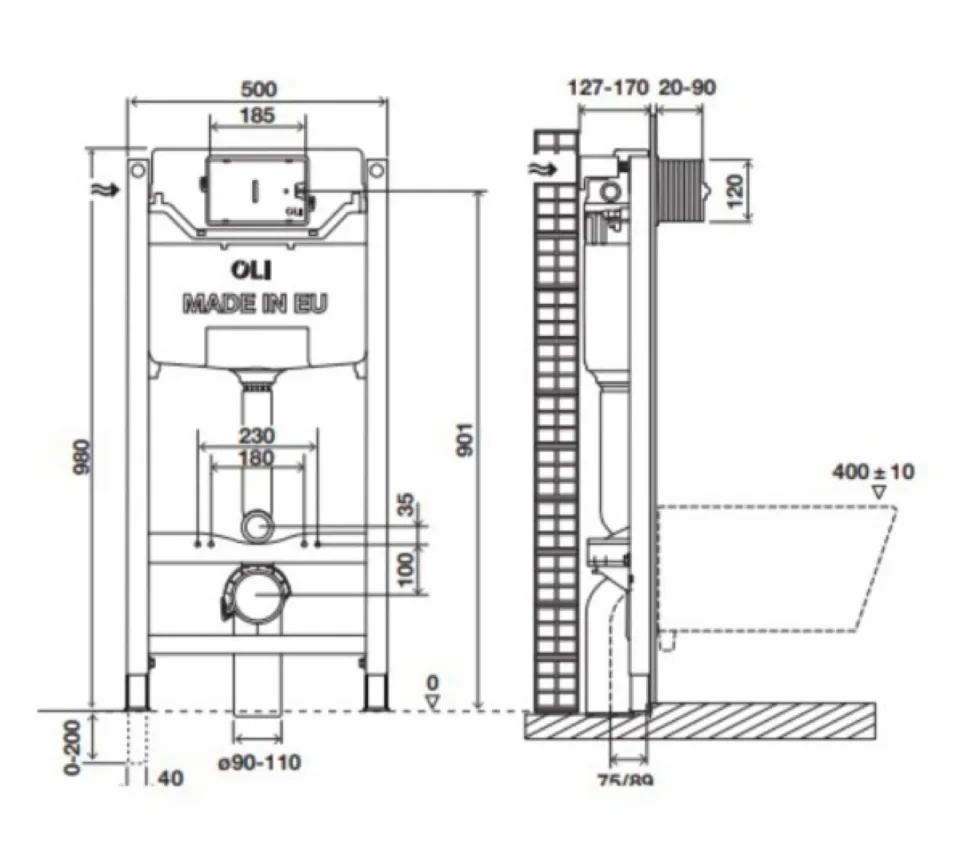 980cm Pre-wall, freestanding W.C. detail view - Image 4