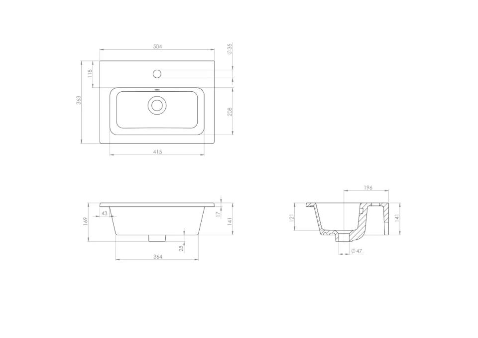 Saneux Uni 50x36cm Washbasin 1th detail view - Image 3