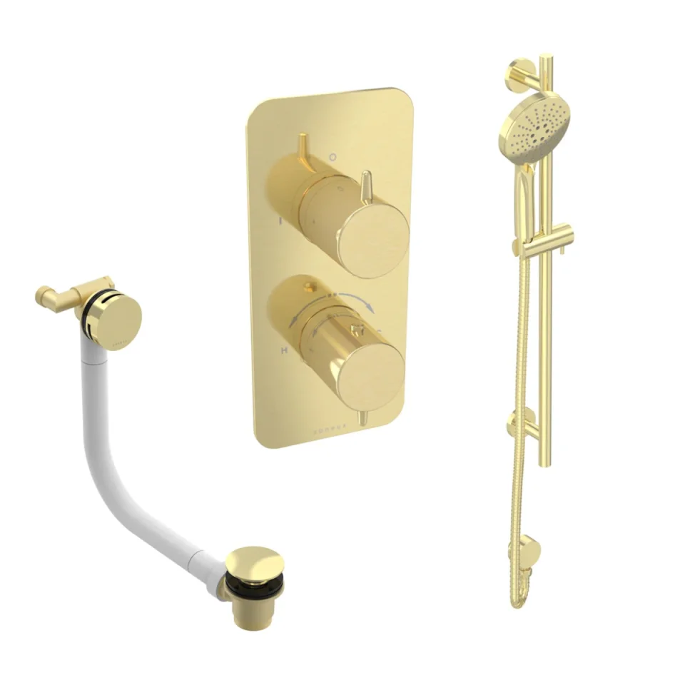 Saneux Eden 2 Way Shower Kit - W/ 3 Function Handset & Slider Rail & Bath Filler - Brushed Brass product image - Image 2