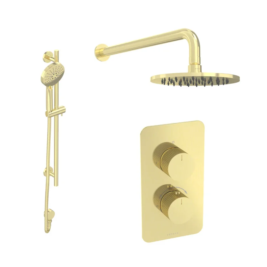 Saneux Cos 2 Way Shower Kit - W/ 3 Function Handset & Slider Rail & Shower Head - Fluted - Brushed Brass product image - Image 2