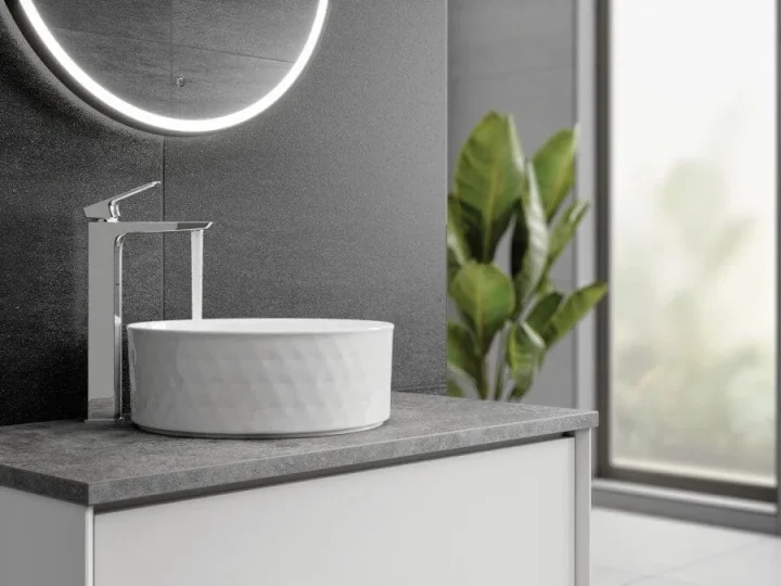 HIB striped Eden Round Countertop Washbasin detail view - Image 2