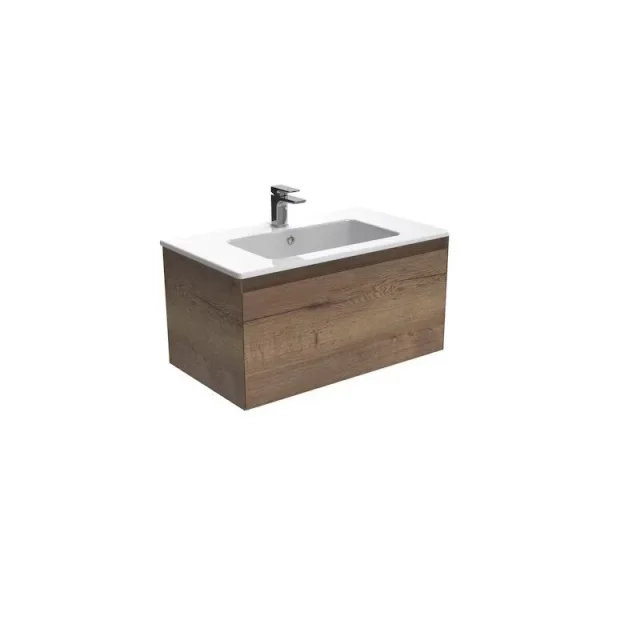 Saneux Uni 80cm 1 Drawer Wall Mounted Unit - English Oak detail view - Image 2
