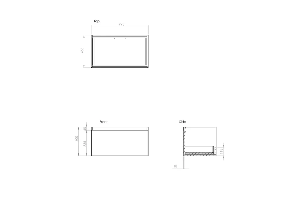 Saneux Uni 80cm 1 Drawer Wall Mounted Unit - English Oak product image - Image 3