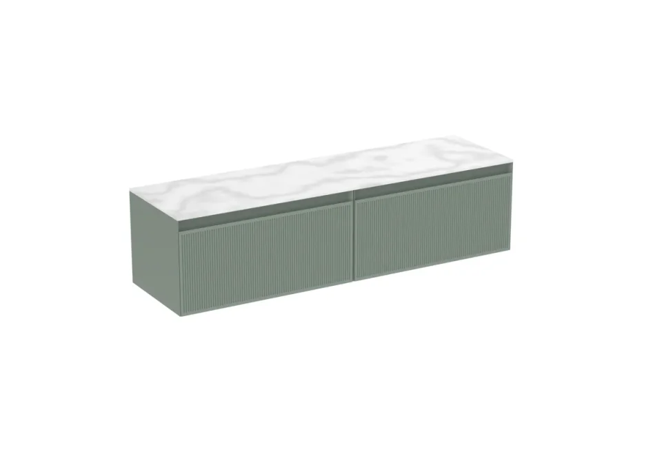 Saneux Monument 160cm Kit - 2 X 80cm 1 Drawer Wall Mounted Unit & 160cm Countertop - Matte Sage product image - Image 3