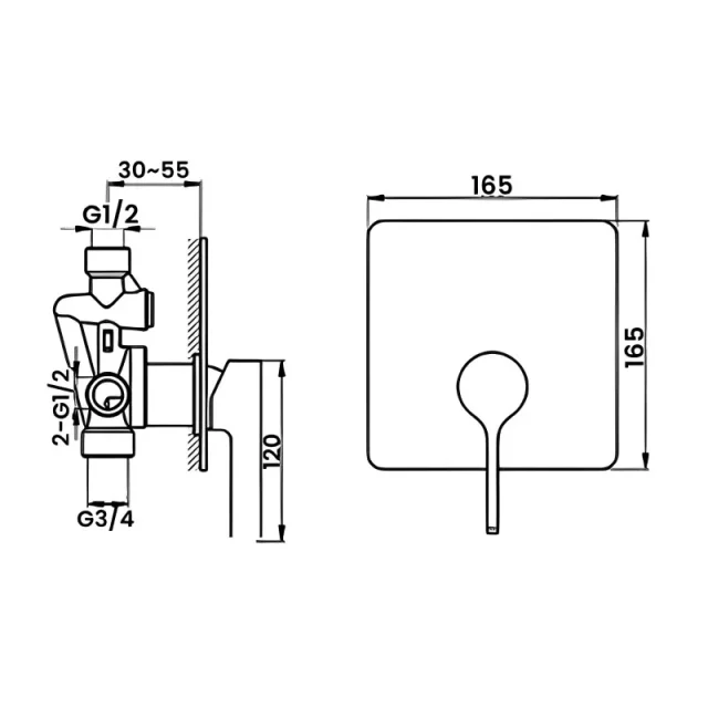 Just Taps Curve Single Lever Diverter Valve Chrome detail view - Image 3