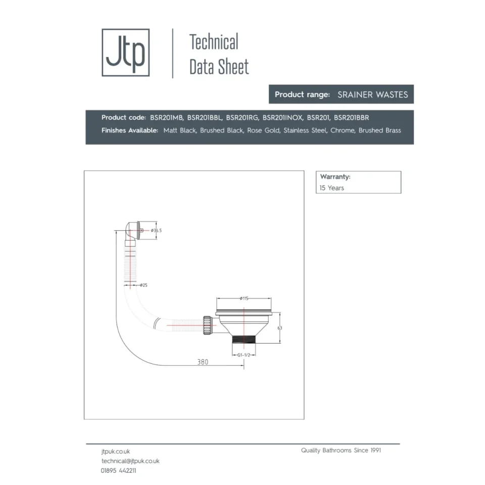 Just Taps Basket Strainer Waste Round Overflow Matt Black product image - Image 3