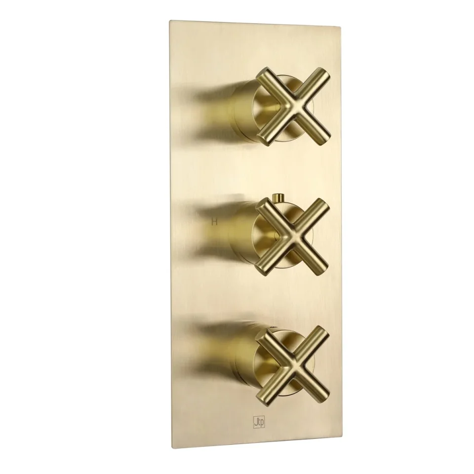 Just Taps Solex Thermostatic Concealed 3 Outlet Shower Valve Vertical Brushed Brass product image - Image 3
