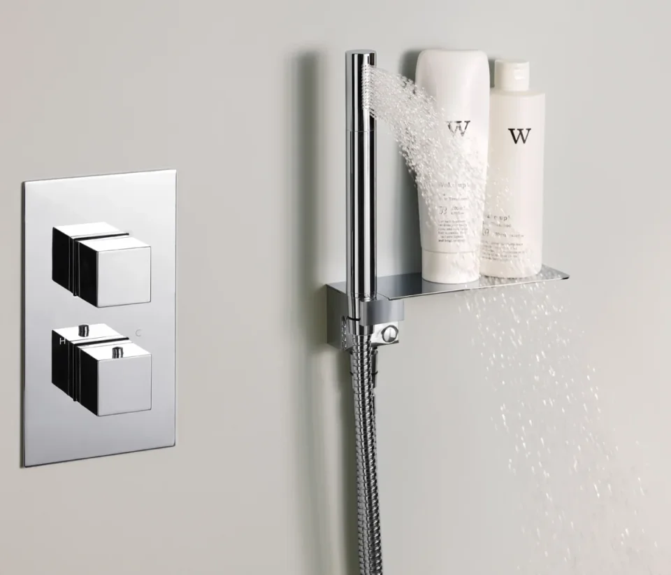 Just Taps Athena Square Shower Valve 2 Handle 1 Outlet Chrome detail view - Image 2