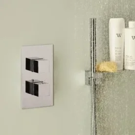 Just Taps Athena Square Shower Valve 2 Handle 1 Outlet Chrome detail view - Image 3