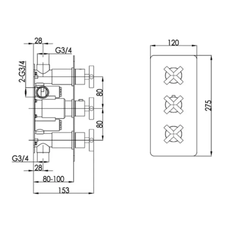 Just Taps Solex Thermostatic Concealed 2 Outlet Shower Valve Vertical Chrome detail view - Image 2