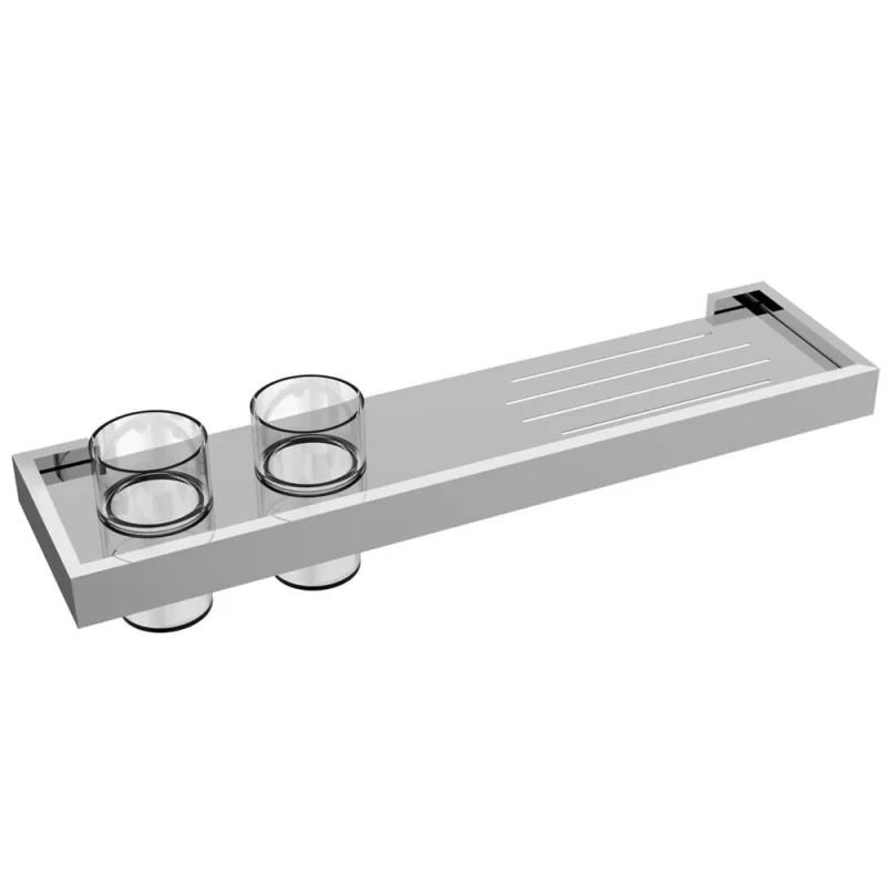 Just Taps Athena Twin Tumbler Holder With Shelf Chrome product image - Image 2