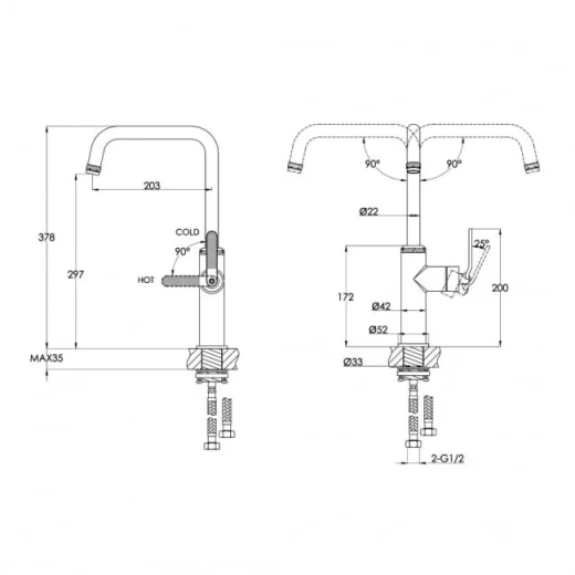 Just Taps Decor Brushed Brass Single Lever Sink Mixer detail view - Image 2