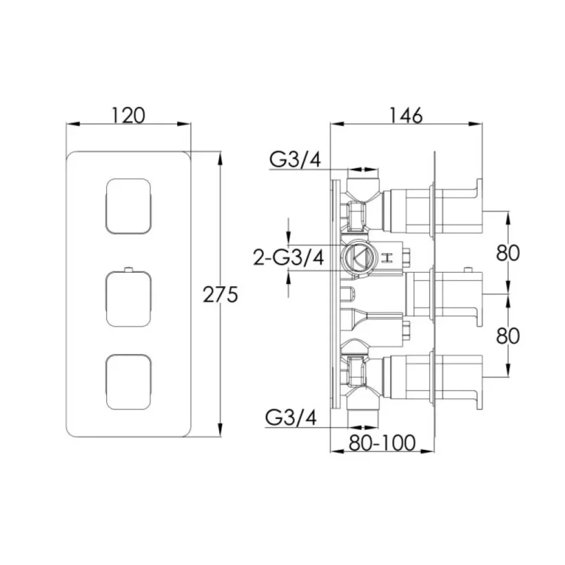 Just Taps Axel Thermo Concealed 2 Outlet Shower Valve Matt White Handle Chrome detail view - Image 2