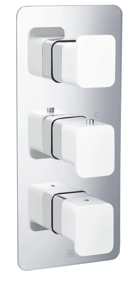 Just Taps Axel Thermo Concealed 2 Outlet Shower Valve Matt White Handle Chrome product image - Image 3