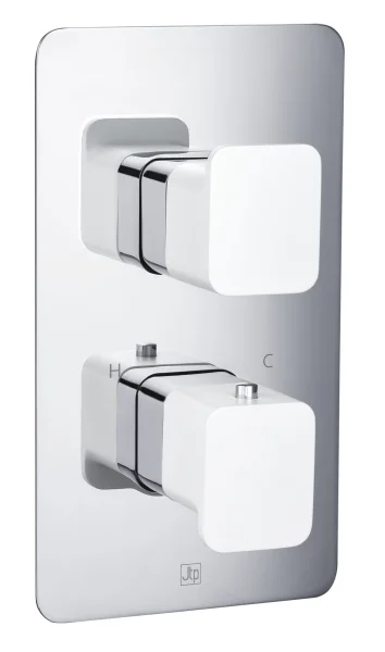Just Taps Axel Thermo Concealed 2 Outlet Shower Valve Matt White Handle Chrome