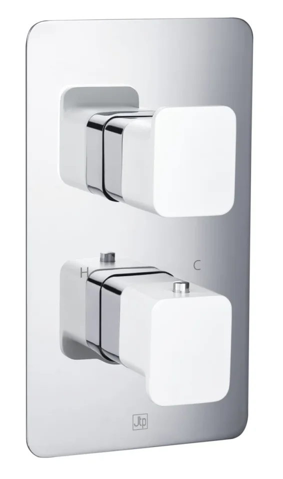 Just Taps Axel Thermo Concealed 2 Outlet Shower Valve Matt White Handle Chrome product image - Image 2