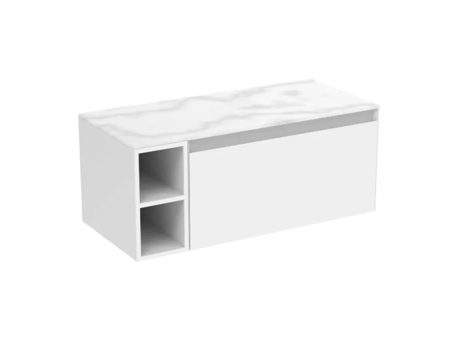 Saneux Uni 100cm Kit - 80cm 1 Drawer Wall Mounted Unit, 20cm Spacer & 100cm Countertop - Matte White detail view - Image 7