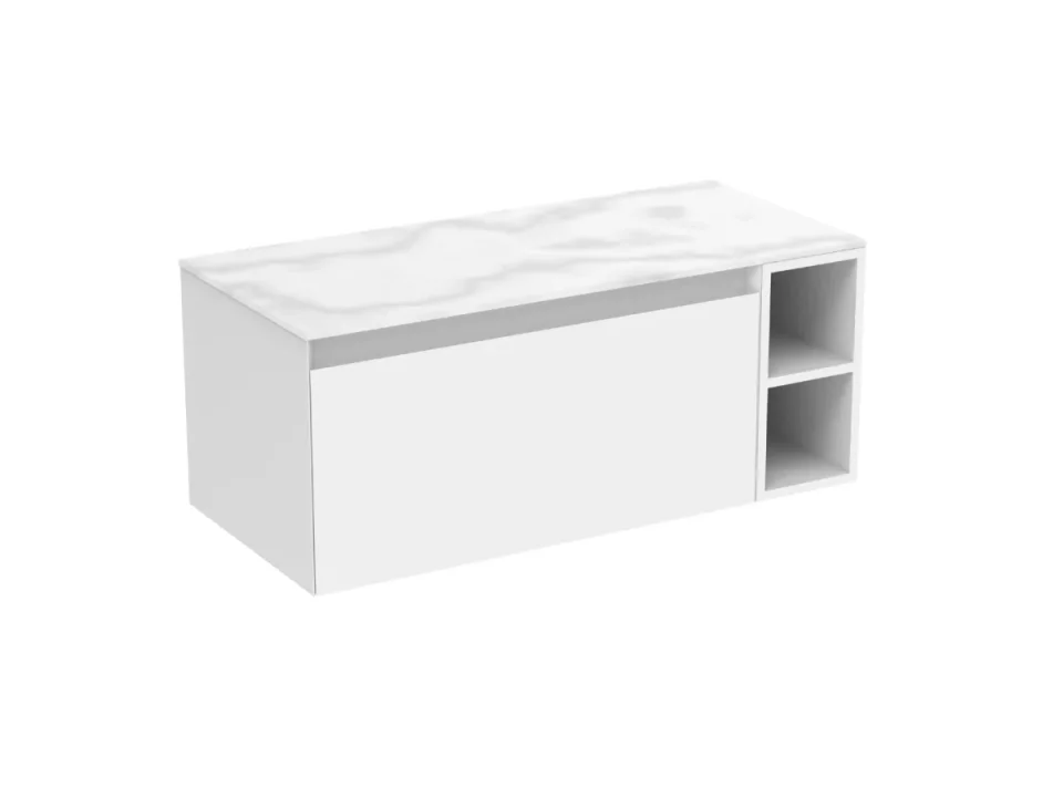 Saneux Uni 100cm Kit - 80cm 1 Drawer Wall Mounted Unit, 20cm Spacer & 100cm Countertop - Matte White product image - Image 8