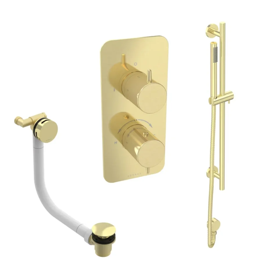 Saneux Eden 2 Way Shower Kit - W/ Slim Handset & Slider Rail & Bath Filler - Brushed Brass product image - Image 2
